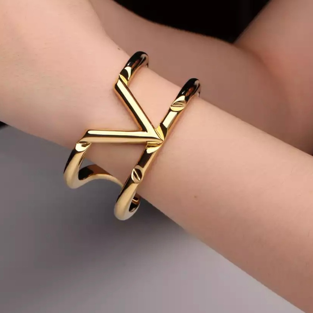 V gold plated brass bangle bracelet
